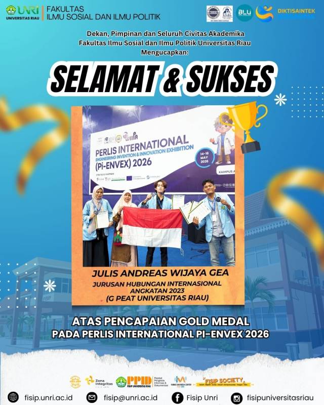 Congratulations and best wishes to Julis Andreas Wijaya Gea, a student of the Department of International Relations, Class of 2023