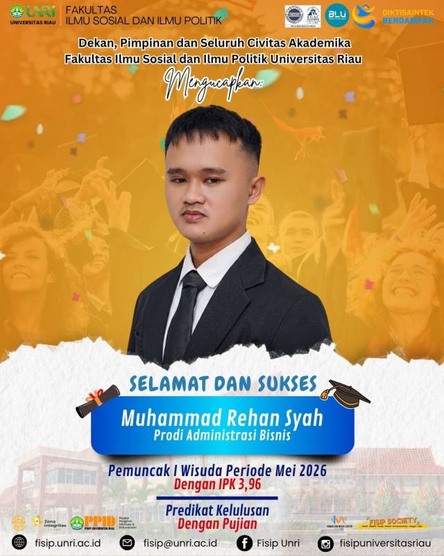 Congratulations and Best Wishes to Muhammad Rehan Syah as the Top Graduate I of the May 2026 Graduation Period