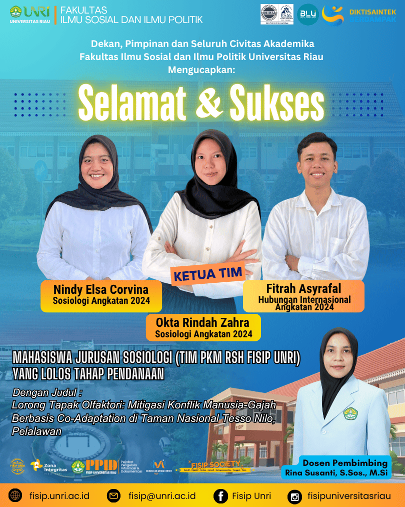 Selamat kepada Okta Rindah Zahra, Nindy Elsa Corvina, Fitrah Asyrafal berhasil lolos tahap pendanaan Program Kreativitas Mahasiswa (PKM RSH) Tahun 2026