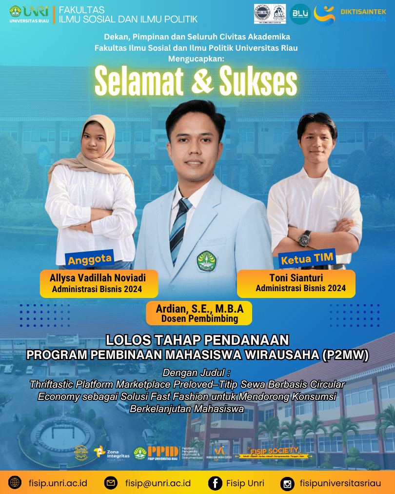 Selamat dan Sukses Toni Sianturi, Allysa Vadillah Noviadi yang berhasil lolos tahap pendanaan Program Pembinaan Mahasiswa Wirausaha (P2MW) Tahun 2026