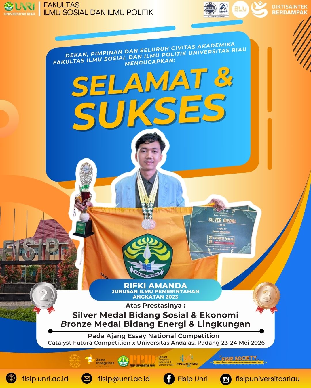 Selamat kepada Rifki Amanda, mahasiswa Jurusan Ilmu Pemerintahan Angkatan 2023