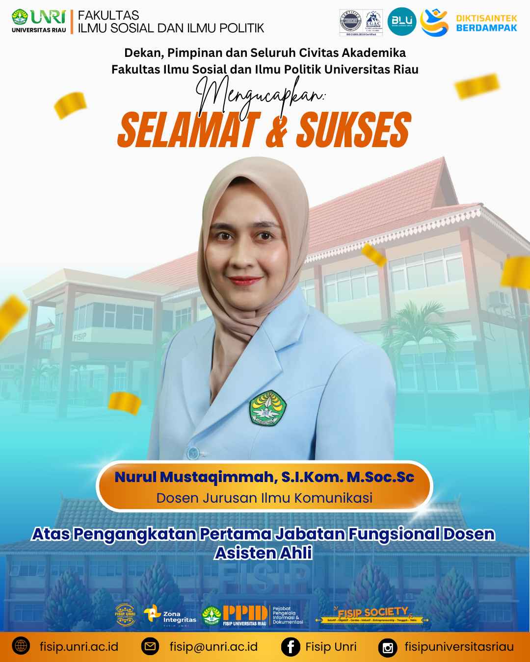 Selamat  kepada 12 Dosen FISIP Universitas Riau atas Pengangkatan Jabatan Fungsional Dosen Asisten Ahli