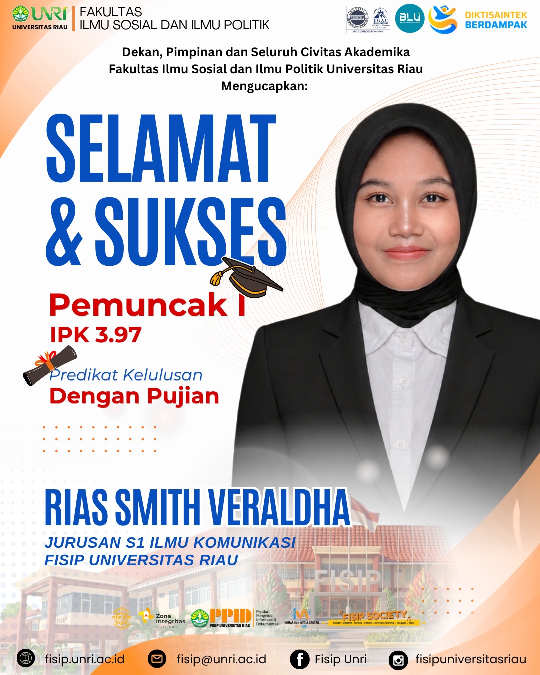 SELAMAT & SUKSES, RIAS SMITH VERALDHA  PEMUNCAK I WISUDA PERIODE AGUSTUS 2026