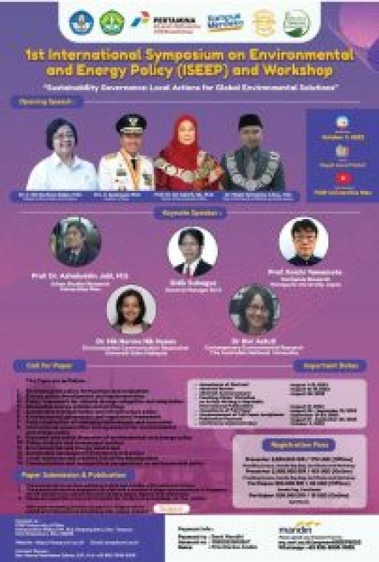 The Faculty of Social and Political Sciences, Universitas Riau proudly presents The 1st International Symposium on Environmental and Energy Policy (ISEEP) 2023