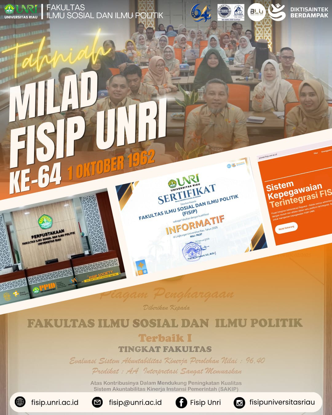 Selamat Milad ke-64 FISIP Universitas Riau 1 Oktober 1962 – 1 Oktober 2026