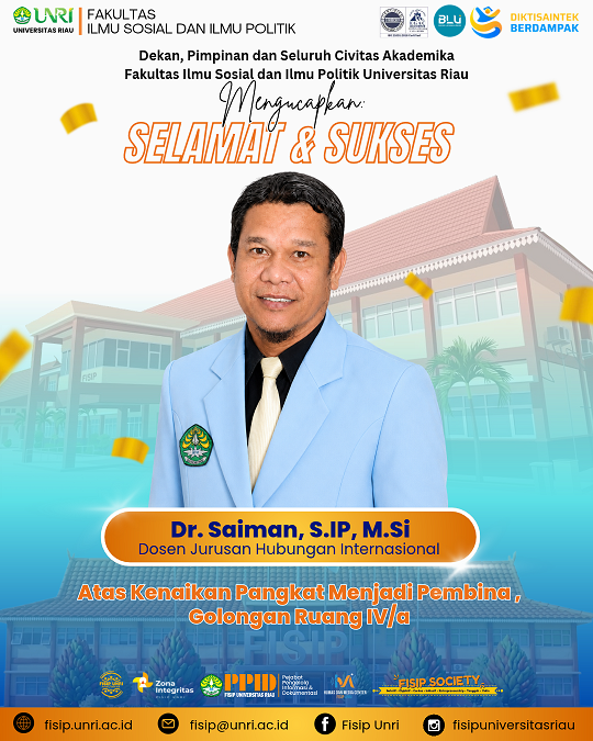 Selamat & Sukses Dr. Saiman, S.IP., M.Si Atas kenaikan pangkat menjadi Pembina, Golongan Ruang IV/a