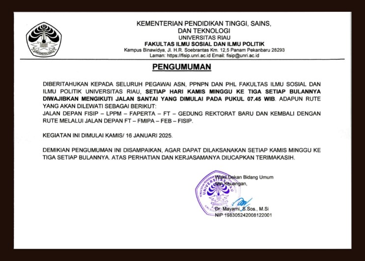 Pengumuman Jalan Santai Pegawai FISIP UNRI