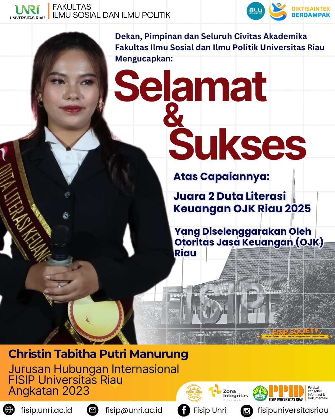 Selamat dan sukses kepada Christin Tabitha Putri Manurung