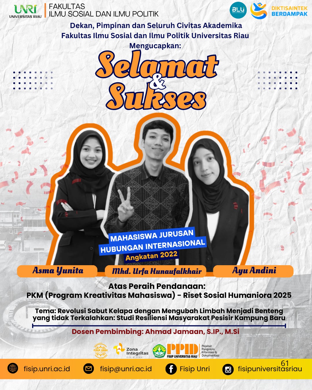 Selamat & Sukses Asma Yunita, Mhd. Urfa Hunaufalkhair dan Ayu Andini