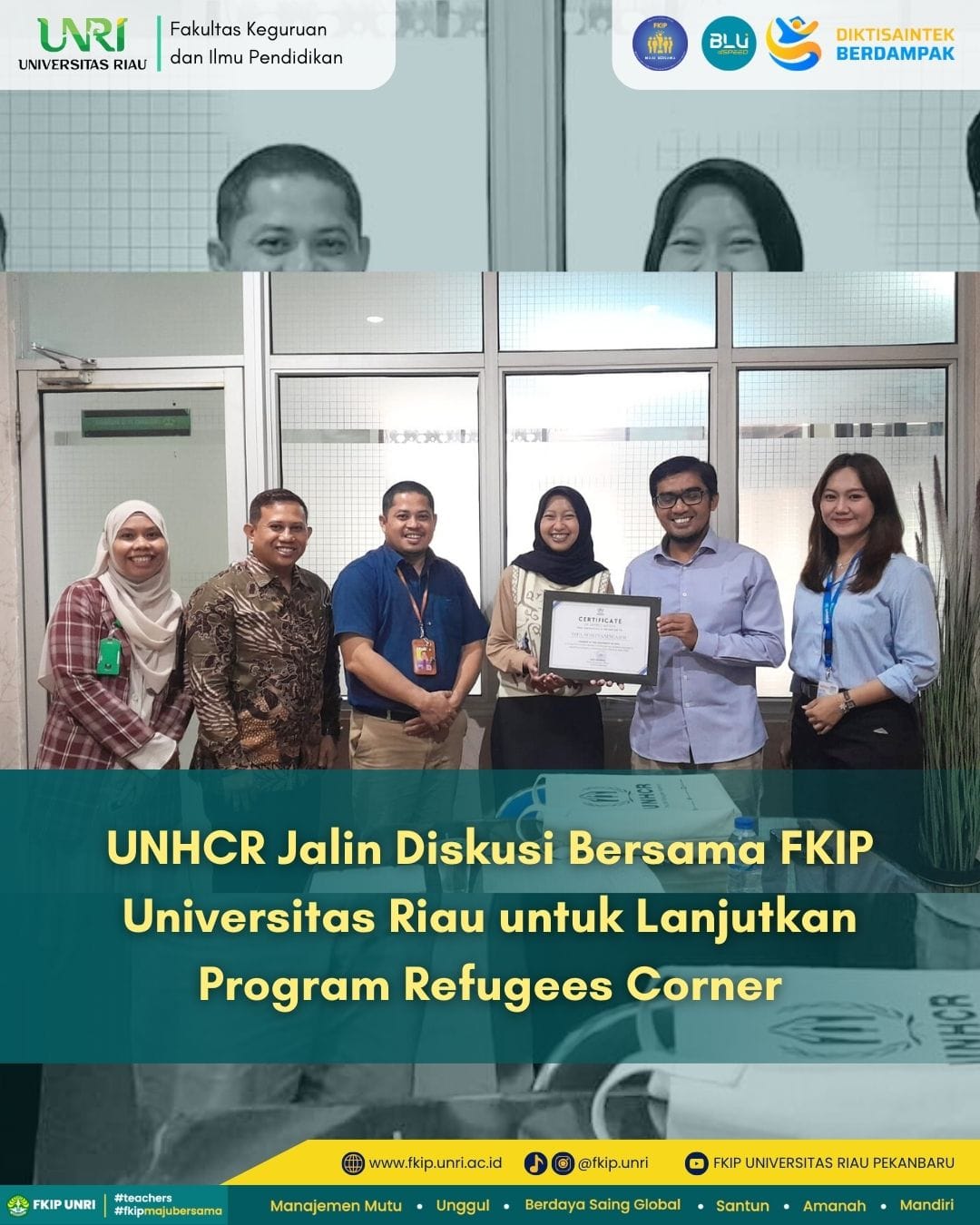 UNHCR Jalin Diskusi Bersama FKIP Universitas Riau untuk Lanjutkan Program Refugees Corner