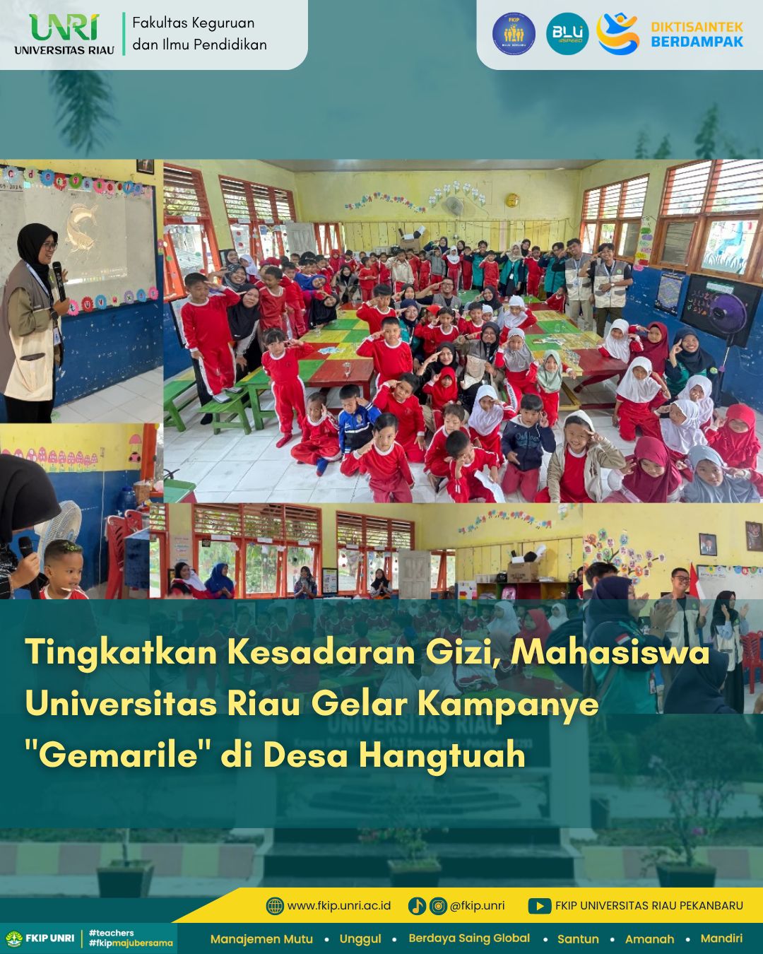 Tingkatkan Kesadaran Gizi, Mahasiswa Universitas Riau Gelar Kampanye "Gemarille" di Desa Hangtuah