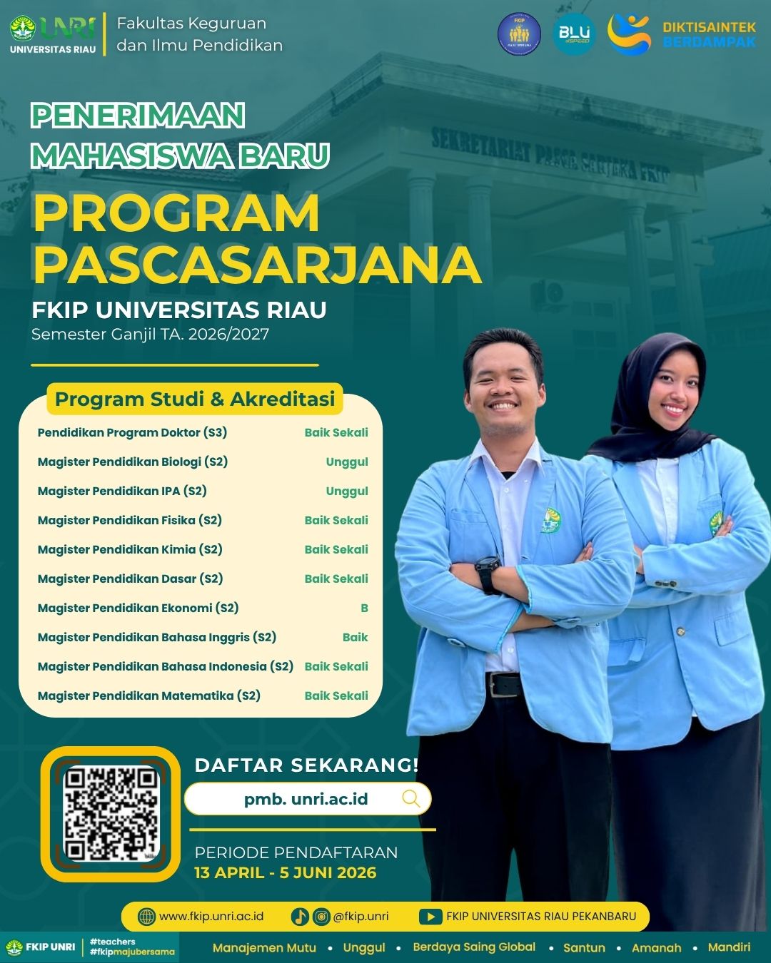 Penerimaan Mahasiswa Baru Program Pascasarjana FKIP Universitas Riau 2026/2027