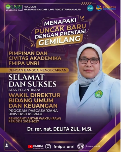 Selamat dan Sukses Atas Pelantikan ​Dr. rer. nat. Delita Zul, M.Si.