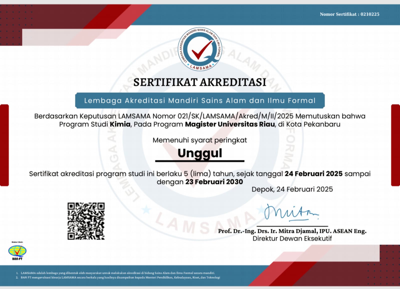 S2 Kimia Memperoleh Akreditasi Unggul