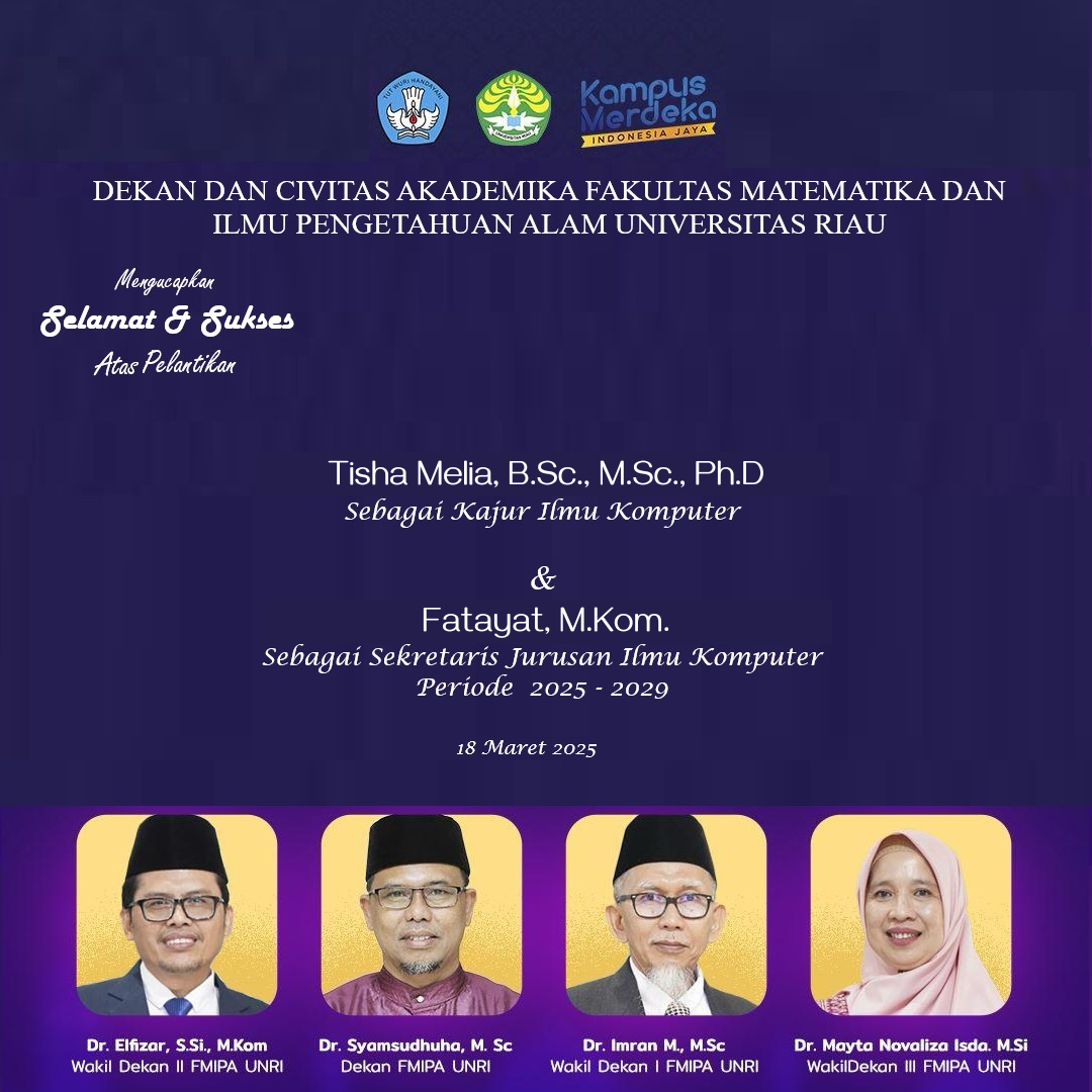 Selamat dan Sukses Atas Pelantikan Ketua dan Sekretaris Jurusan Ilmu Komputer