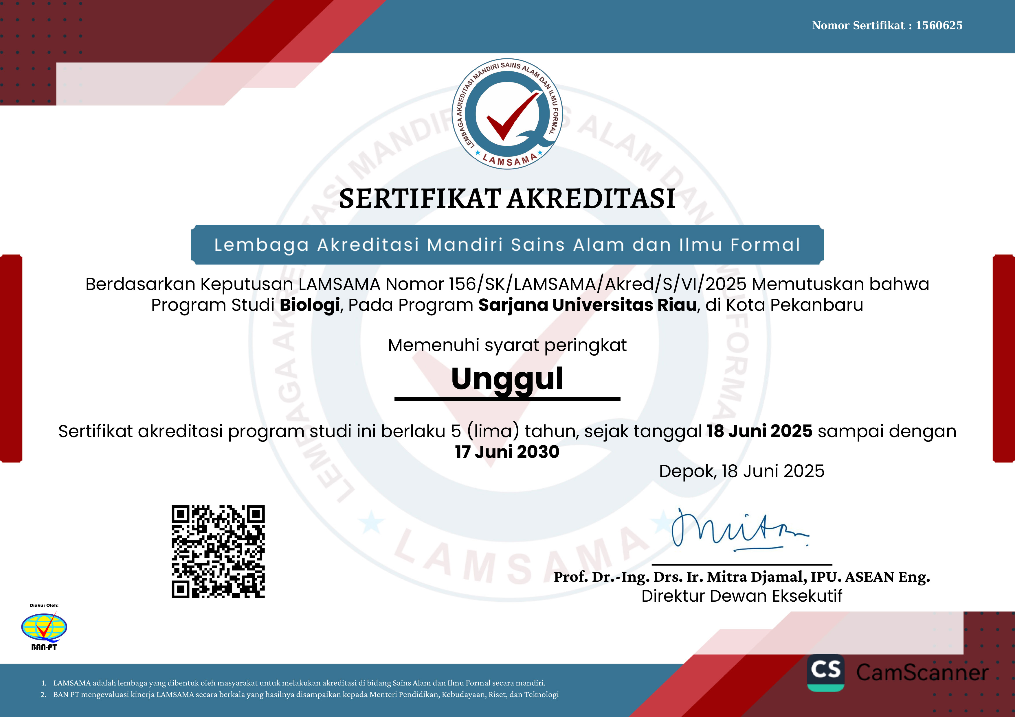Prodi S1 Biologi FMIPA Universitas Riau Raih Akreditasi Unggul