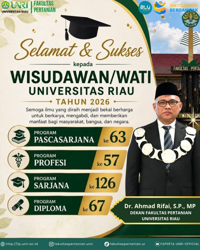 Selamat dan sukses kepada seluruh Wisudawan/Wisudawati Universitas Riau Tahun 2026