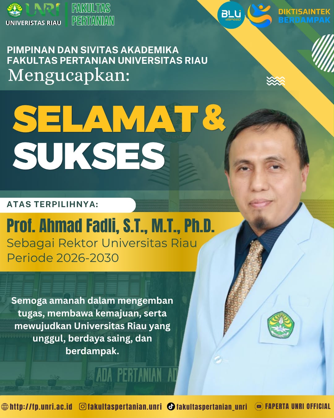 Selamat dan Sukses atas Rektor Universitas Riau Terpilih Periode 2026-2030