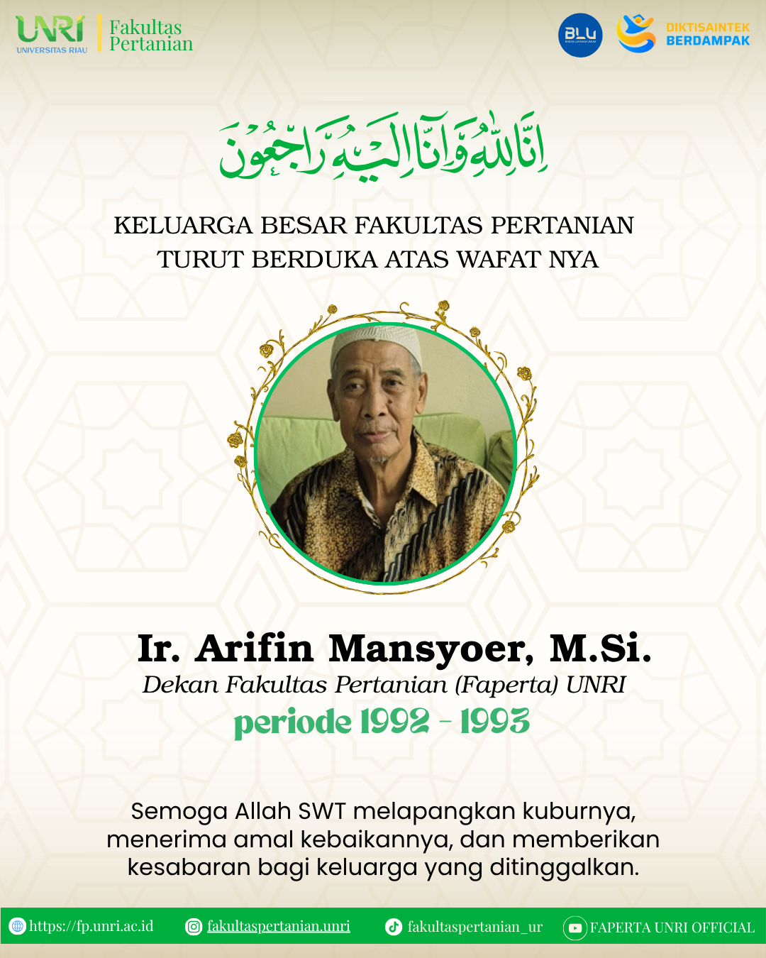 Segenap keluarga besar Fakultas Pertanian Universitas Riau