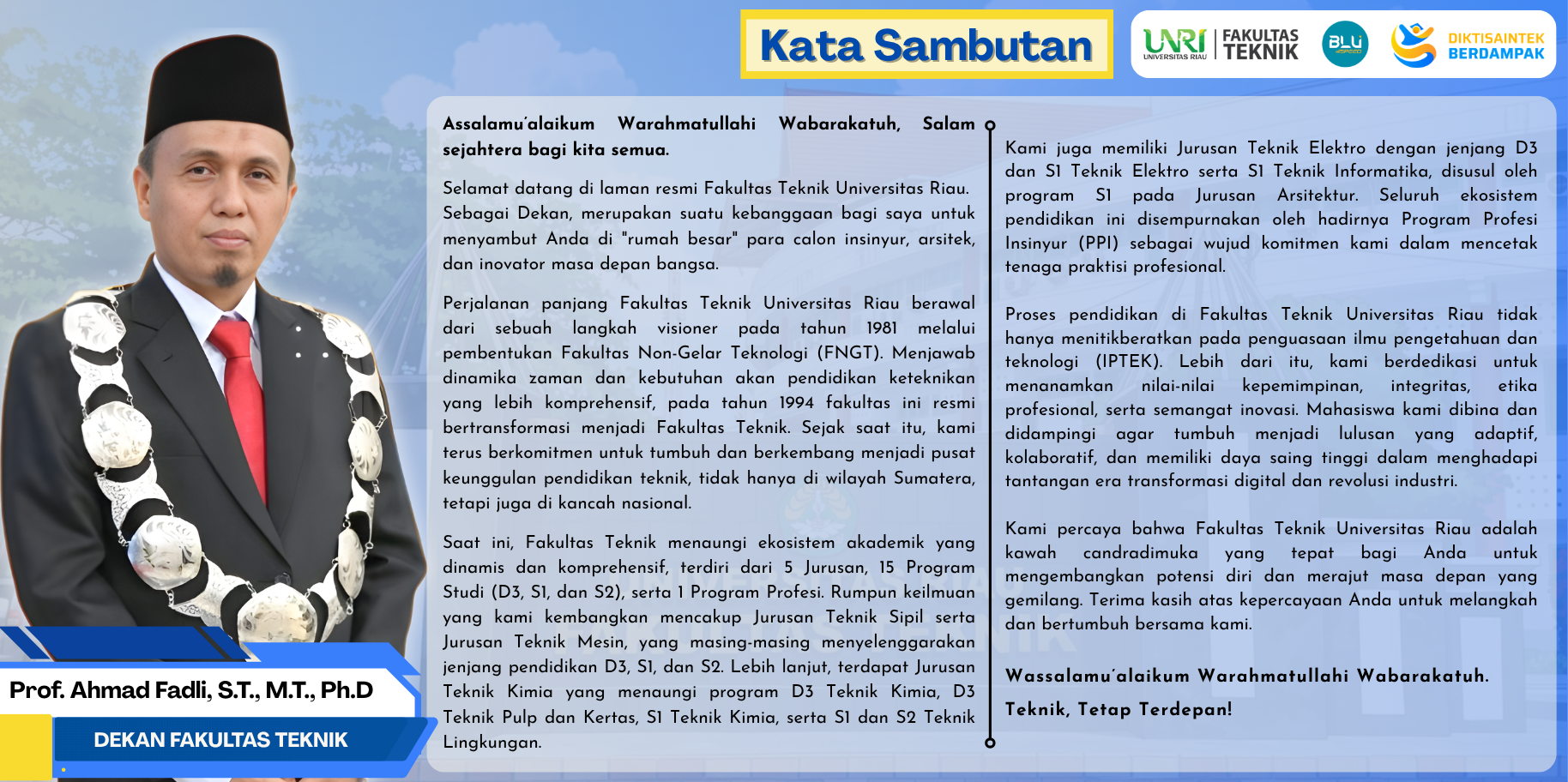 Kata Sambutan Dekan Fakultas Teknik Universitas Riau