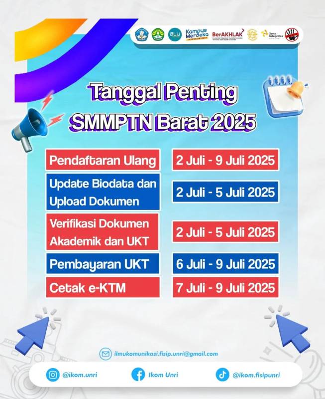 Important Administrative Dates for New Students – Jalur SMMPTN Barat 2025