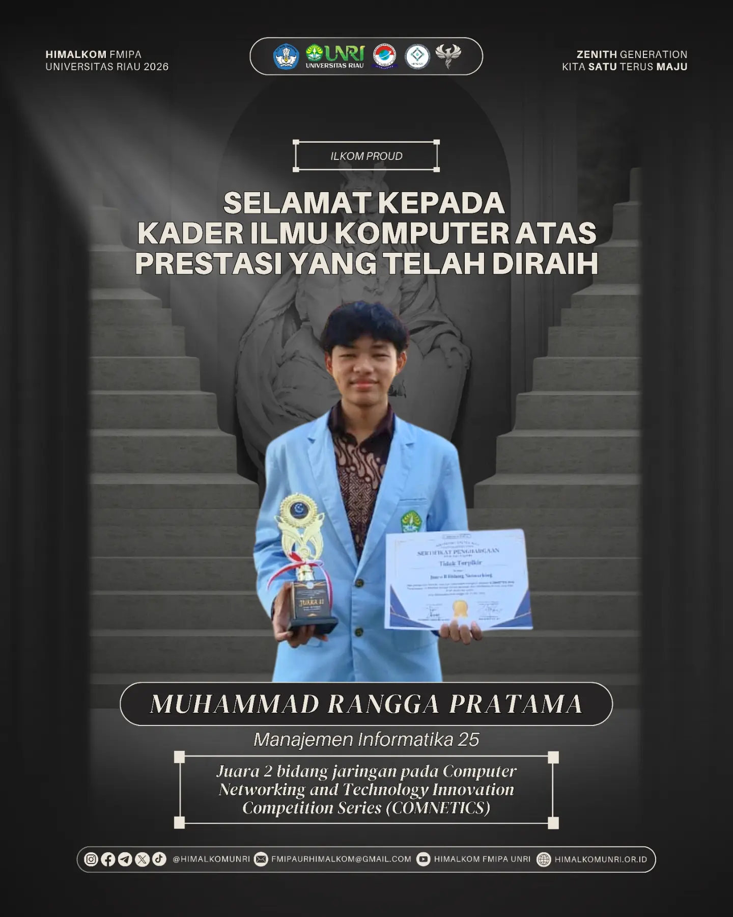 Mahasiswa Manajemen Informatika Universitas Riau Raih Juara II Bidang Jaringan pada Ajang COMNETICS