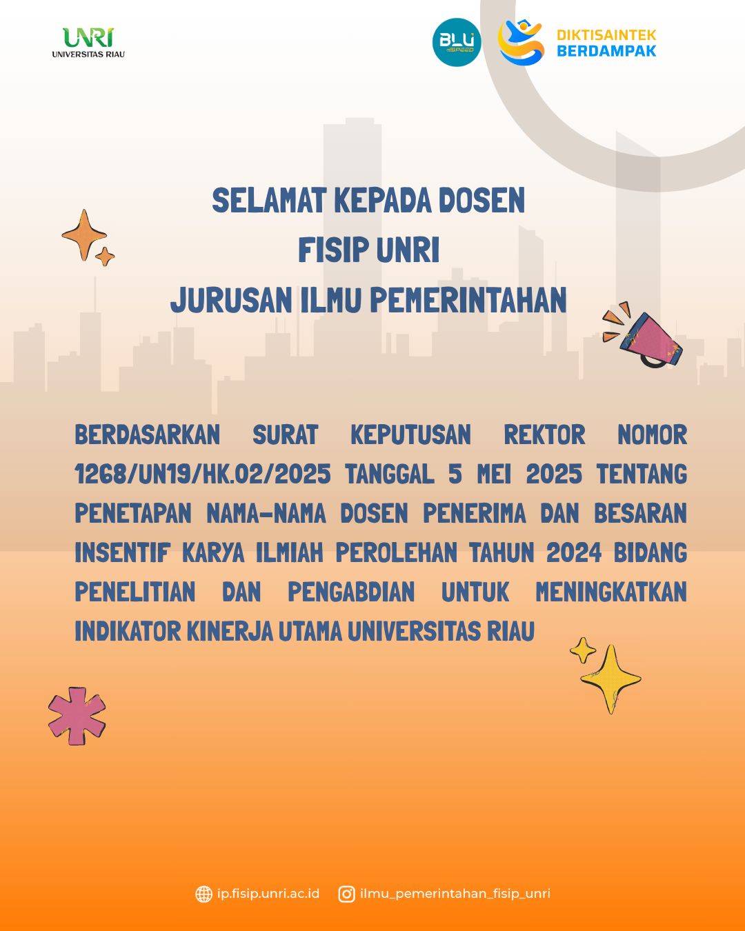 Dosen Ilmu Pemerintahan FISIP UNRI Raih Insentif Karya Ilmiah Tahun 2024 dari Universitas Riau