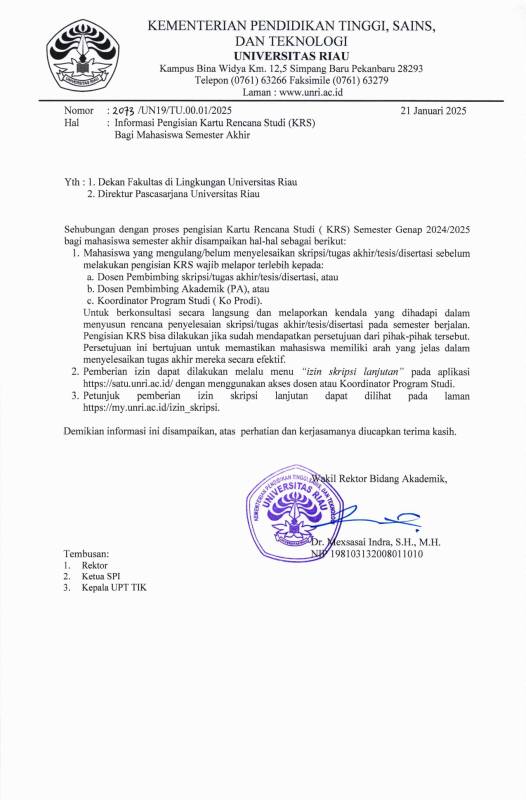 Informasi Pengisian Kartu Rencana Studi (KRS) Bagi Mahasiswa Semester Akhir