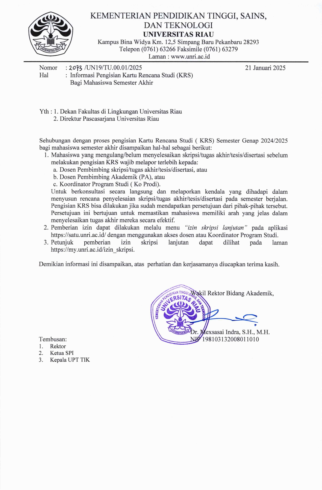 Informasi Pengisian Kartu Rencana Studi (KRS) Bagi Mahasiswa Semester Akhir