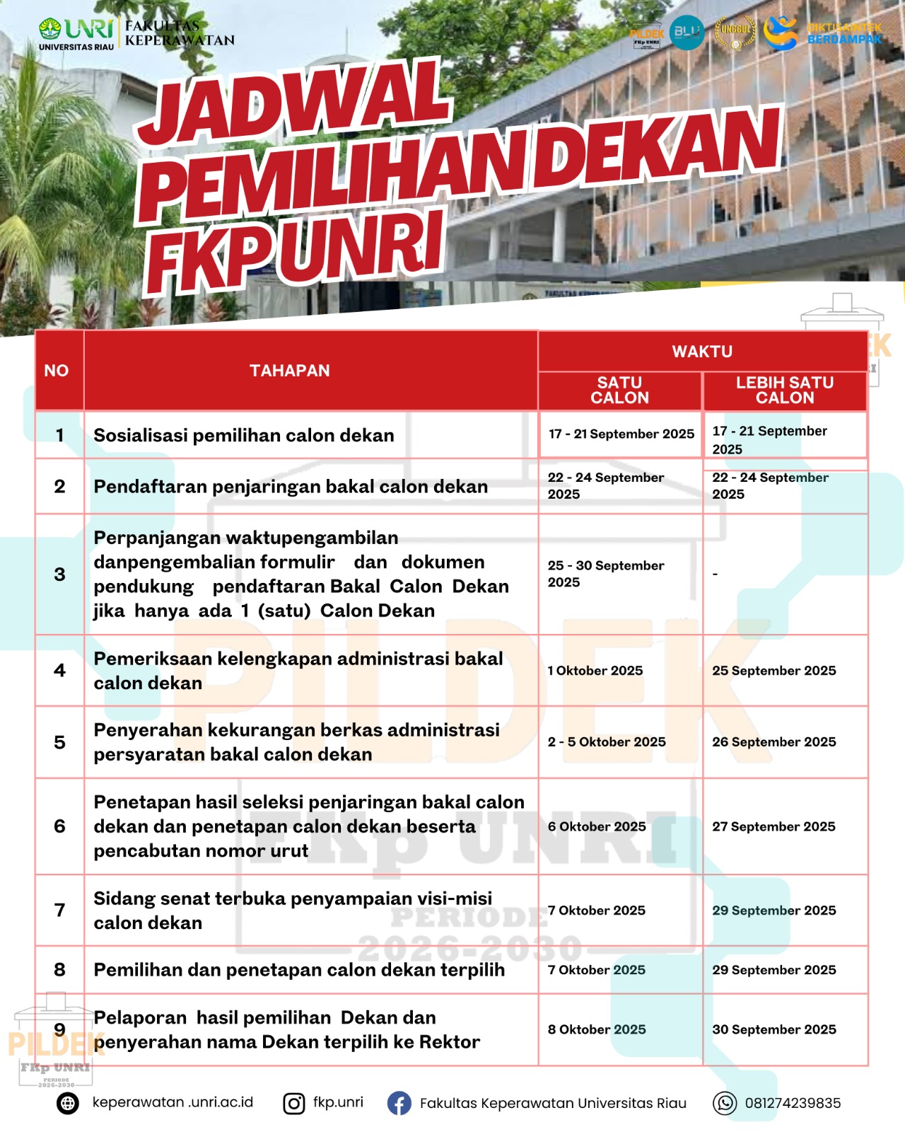 Jadwal Pemilihan Dekan Periode Tahun 2026-2030 Fakultas Keperawatan Universitas Riau