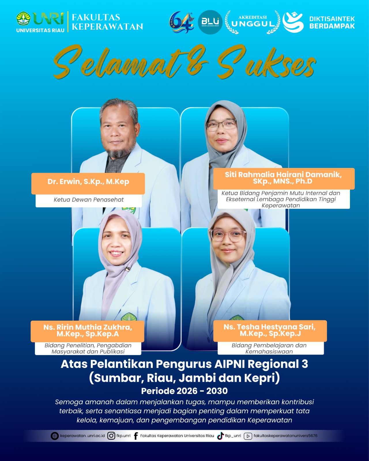Dosen FKp UNRI Dipercaya Mengisi Kepengurusan AIPNI Regional 3 Periode 2026–2030