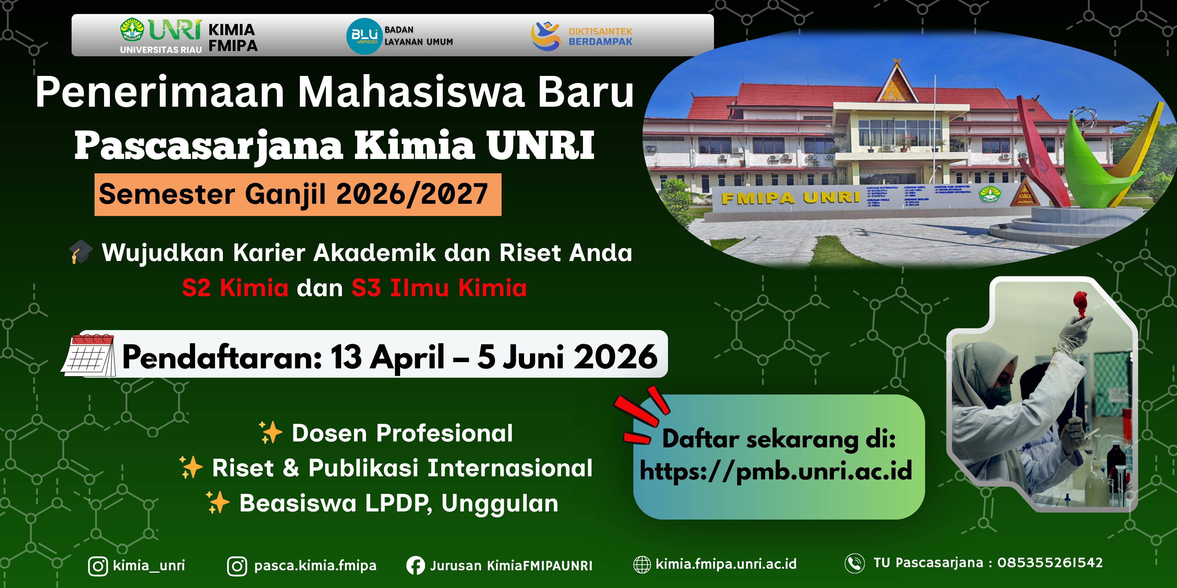 Pendaftaran Mahasiwa Baru Pascasarjana Kimia UNRI