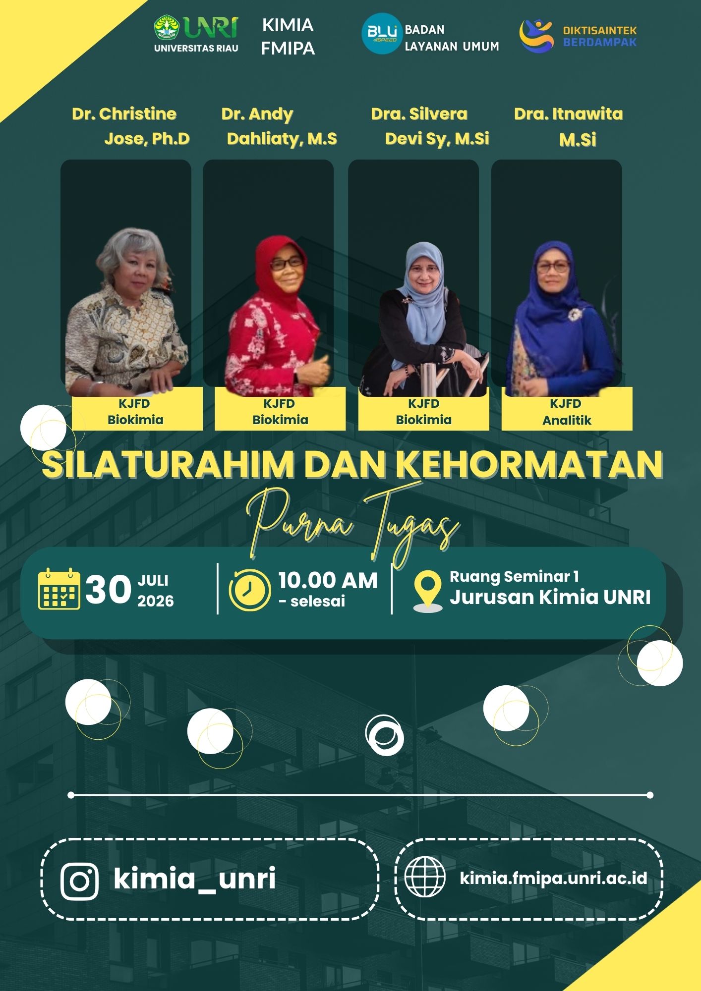 Pererat Silaturahim, Jurusan Kimia FMIPA UNRI Gelar Penghormatan bagi Dosen Purna Tugas