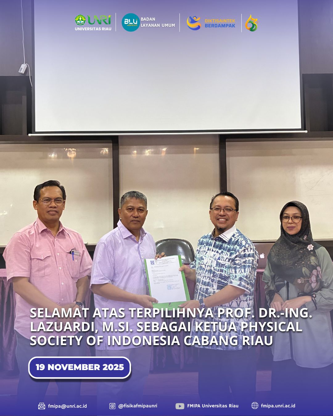 Dosen Fisika Universitas Riau Kembali Dipercaya Menjadi Ketua PSI Cabang Riau Periode 2025–2029