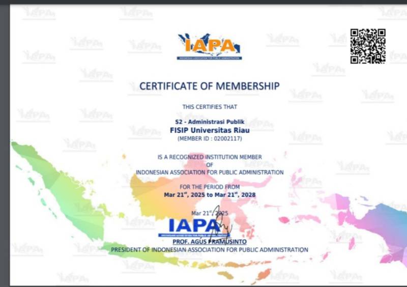 Program Studi S2 Administrasi Publik FISIP Universitas Riau Resmi Terima Sertifikat Keanggotaan IAPA