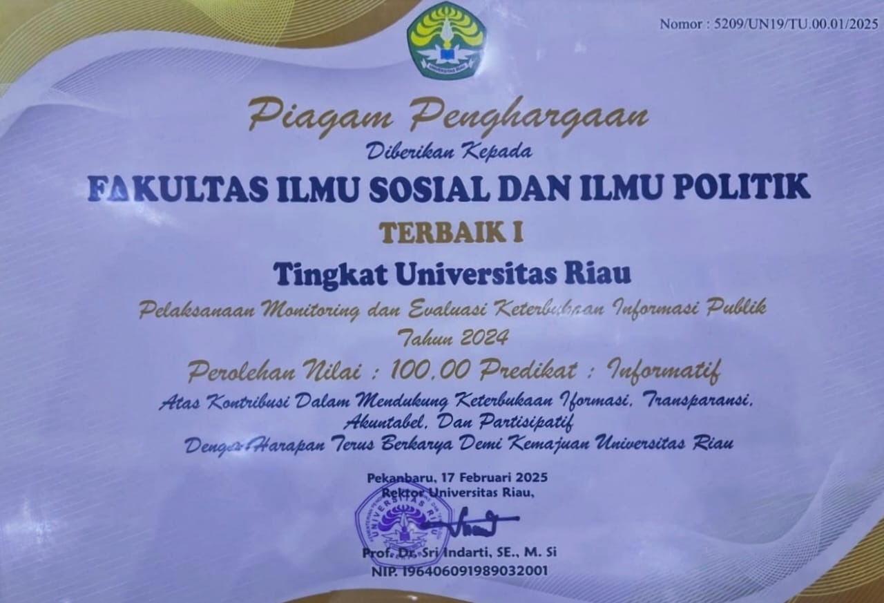 FISIP Universitas Riau Raih Penghargaan Transparansi Informasi: PPID FISIP Raih Penghargaan Tertinggi di Tengah Tantangan
