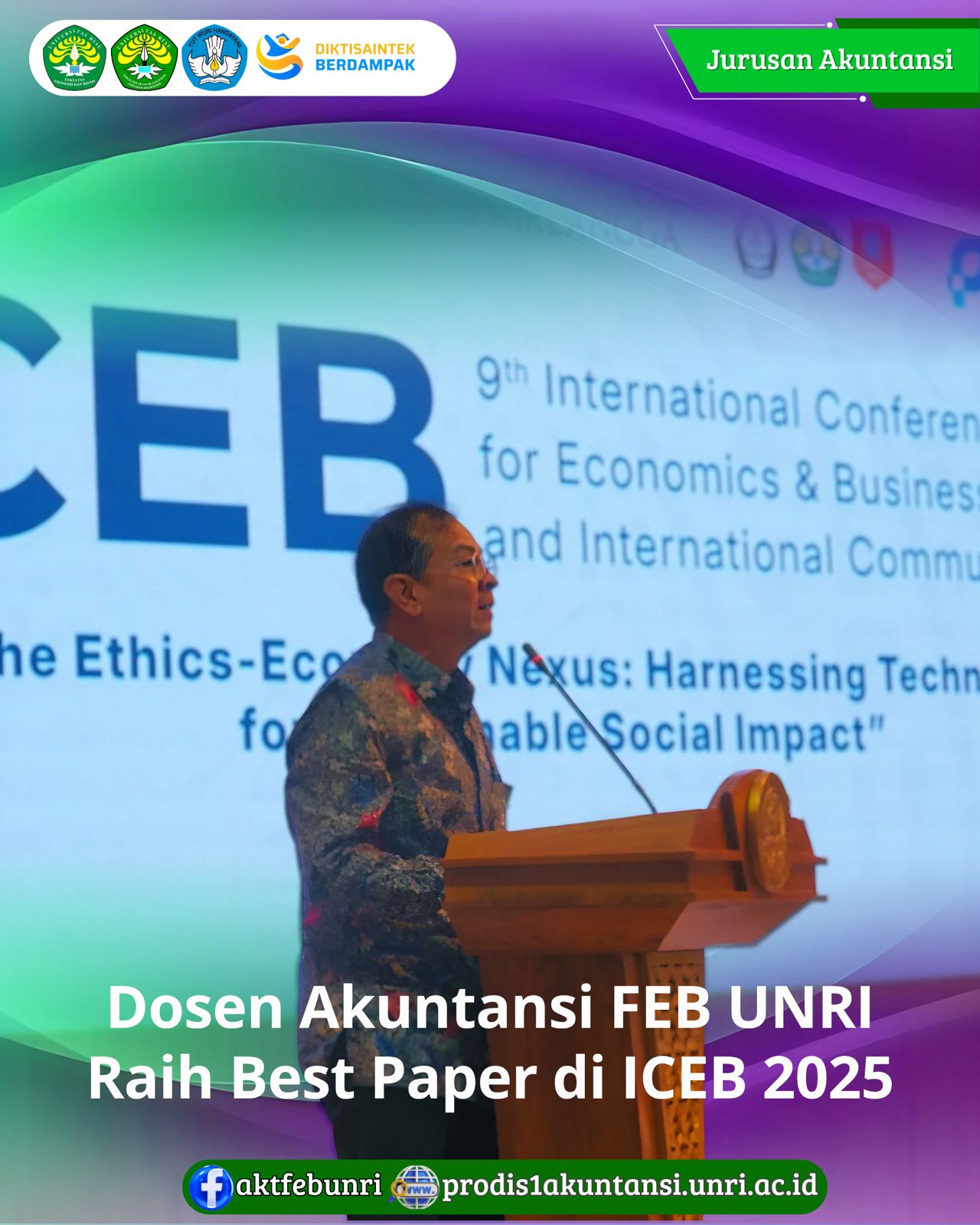 Dosen Akuntansi FEB UNRI Raih Best Paper di ICEB 2025