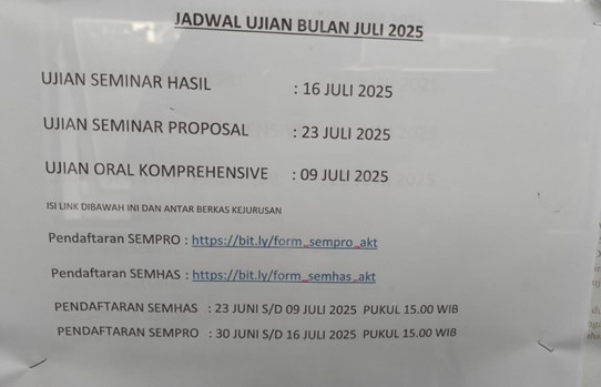 Jadwal Ujian Program Studi S1 Akuntansi Fakultas Ekonomi dan Bisnis Universitas Riau