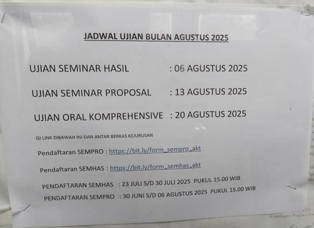 Jadwal Ujian Program Studi S1 Akuntansi Fakultas Ekonomi dan Bisnis Universitas Riau