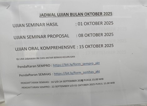 Jadwal Ujian Program Studi S1 Akuntansi Fakultas Ekonomi dan Bisnis Universitas Riau