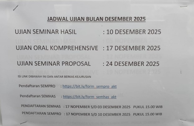 Jadwal Ujian Program Studi S1 Akuntansi Fakultas Ekonomi dan Bisnis Universitas Riau