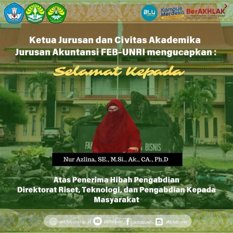 Selamat kepada Nur Azlina atas Penerimaan Hibah Pengabdian dari Direktorat Riset, Teknologi, dan Pengabdian kepada Masyarakat