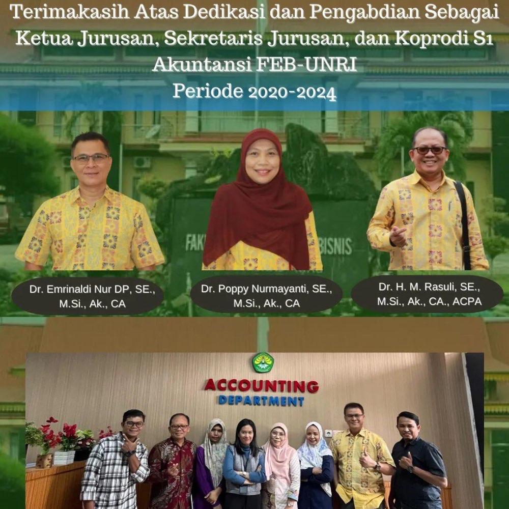 Terima Kasih Atas Dedikasi dan Pengabdian Sebagai Ketua Jurusan, Sekretaris Jurusan, dan Korprodi S1 Akuntansi FEB-UNRI Periode 2020-2024