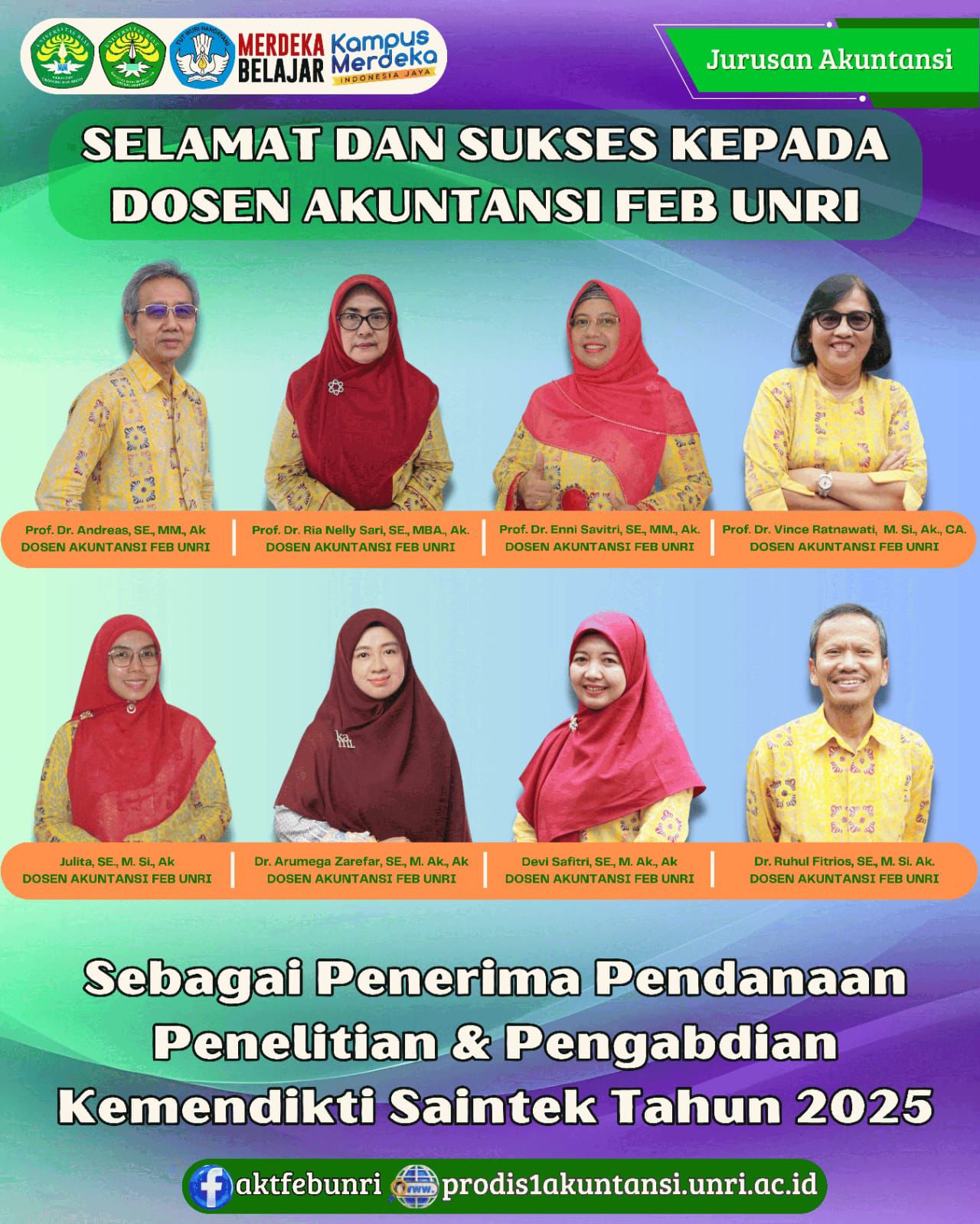 Dosen Akuntansi FEB UNRI Raih Pendanaan Penelitian dan Pengabdian Kemendikti Saintek Tahun 2025