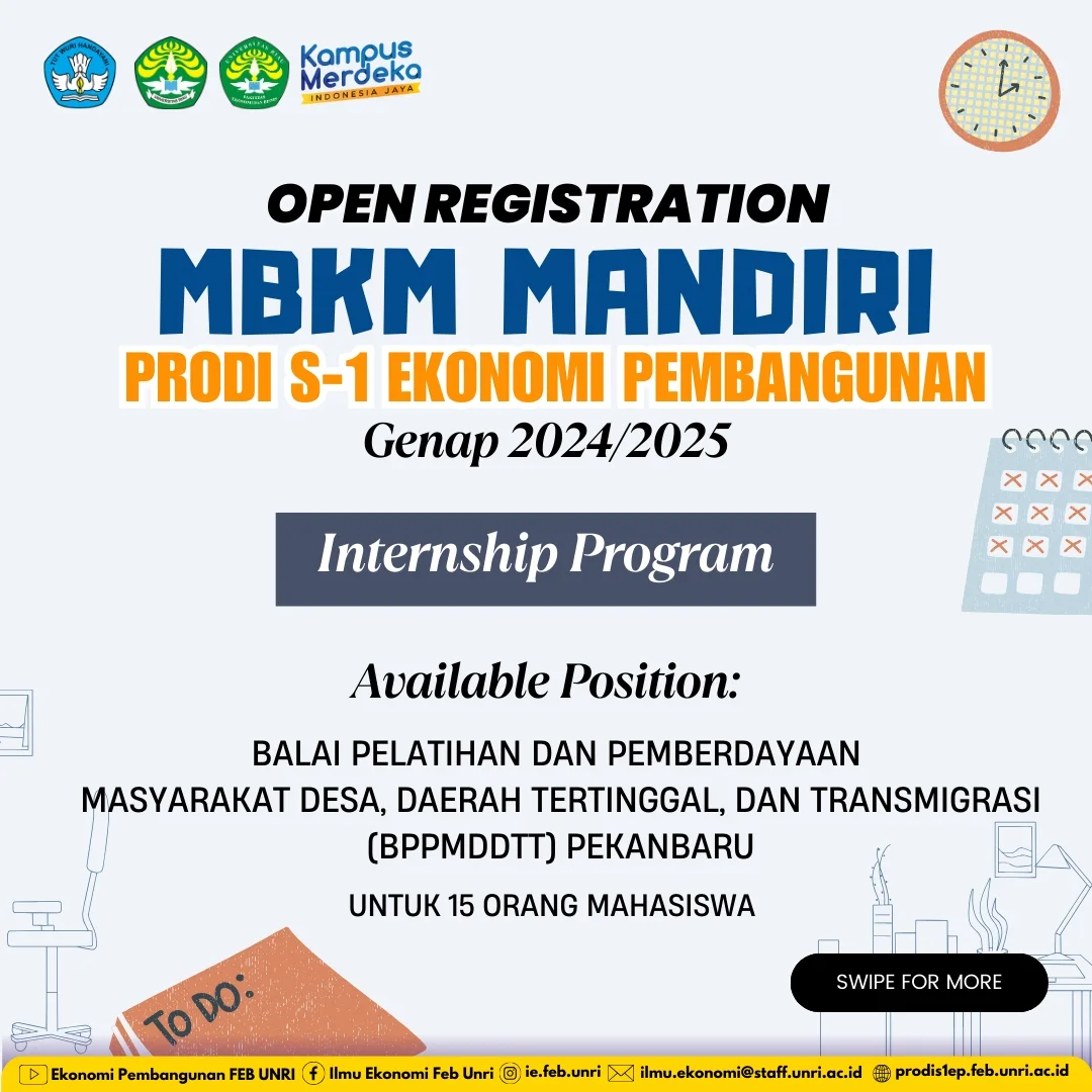 PENDAFTARAN MBKM MANDIRI INTERNSHIP PROGRAM PRODI S-1 EKONOMI PEMBANGUNAN GENAP 2024/2025 RESMI DIBUKA