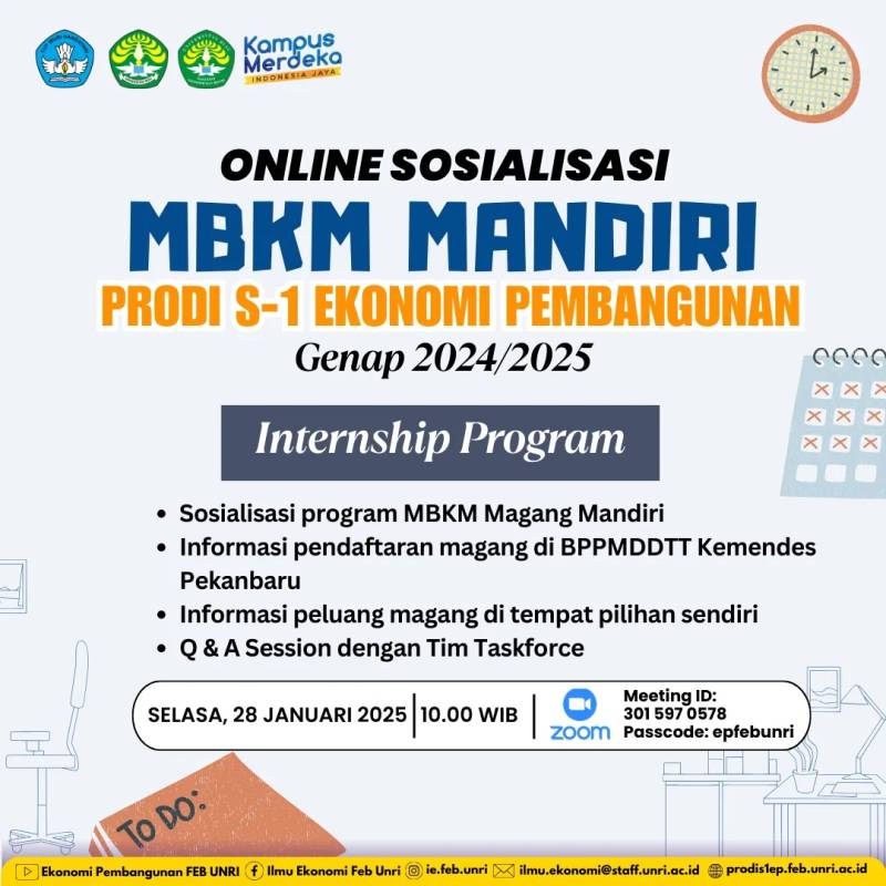 SOSIALISASI ONLINE MBKM MANDIRI INTERNSHIP PROGRAM PRODI S-1 EKONOMI PEMBANGUNAN