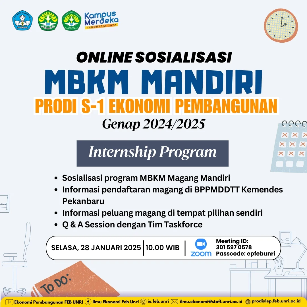 SOSIALISASI ONLINE MBKM MANDIRI INTERNSHIP PROGRAM PRODI S-1 EKONOMI PEMBANGUNAN