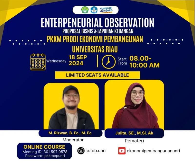 ONLINE COURSE SERIES 3 PKKM EKONOMI PEMBANGUNAN UNRI 2024: ENTREPRENEURIAL OBSERVATION PROPOSAL BISNIS & LAPORAN KEUANGAN