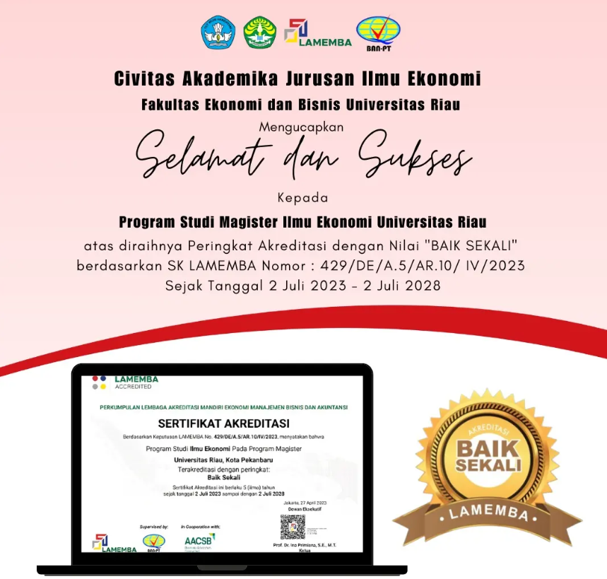 Selamat atas Raihan Akreditasi "Baik Sekali" Program Studi Magister Ilmu Ekonomi Universitas Riau