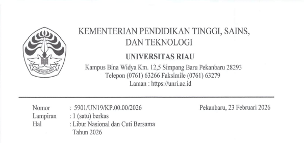 Libur Nasional dan Cuti Bersama Universitas Riau Tahun 2026